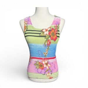 Y2K 2000’s Crinkle Floral Plissé Tank